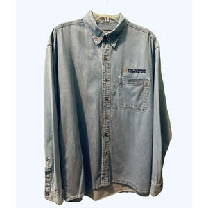 Blue‎ Denim Yellowstone shirt top Mens Large Embroidered Yellowstone Wagon Wheel
